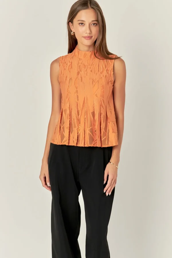 ENGLISH FACTORY Tops*- Burnout Pleated sleeveless Top ORANGE