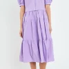 ENGLISH FACTORY Tops*- Button Closure Puff Sleeve Midi Dress PURPLE