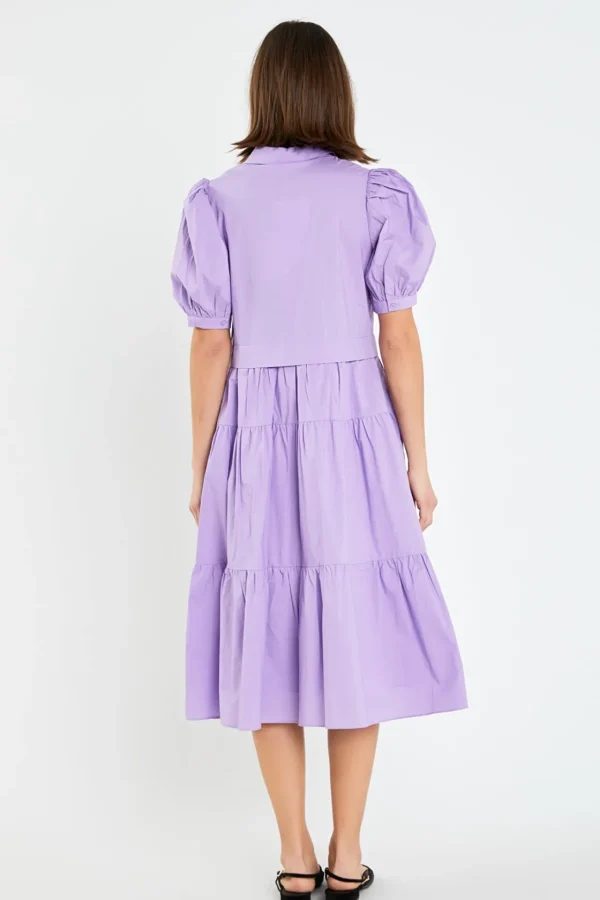 ENGLISH FACTORY Tops*- Button Closure Puff Sleeve Midi Dress PURPLE