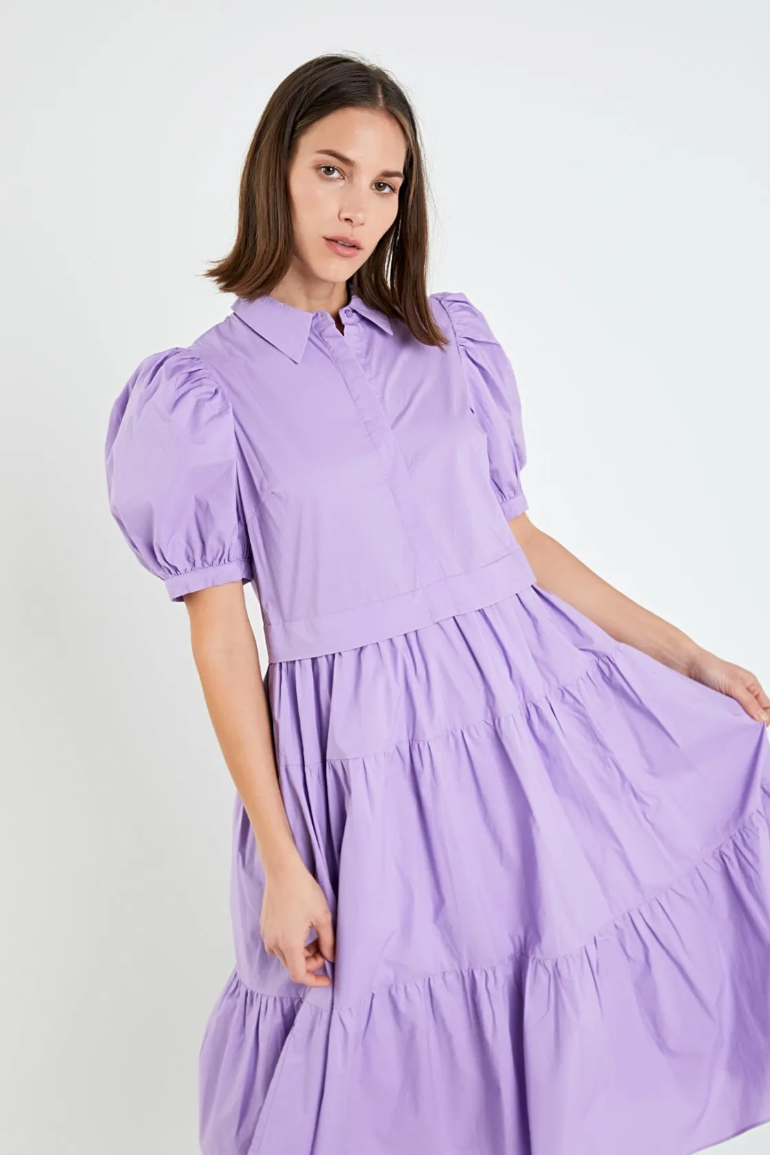 english_factory__button_c_3.webp ENGLISH FACTORY Tops*- Button Closure Puff Sleeve Midi Dress PURPLE