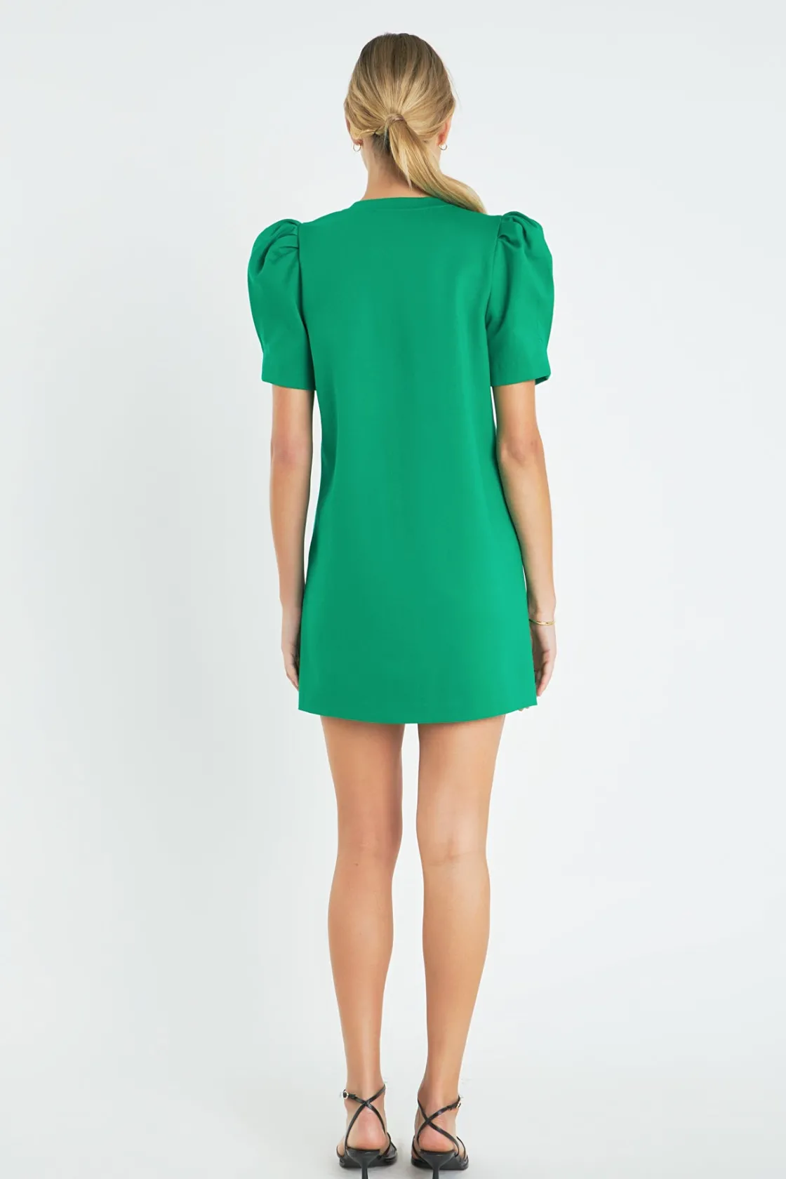 english_factory__buttoned_2-1.webp ENGLISH FACTORY Puff Sleeve | Tops*- Buttoned Knit Shift Dress KELLYGREEN