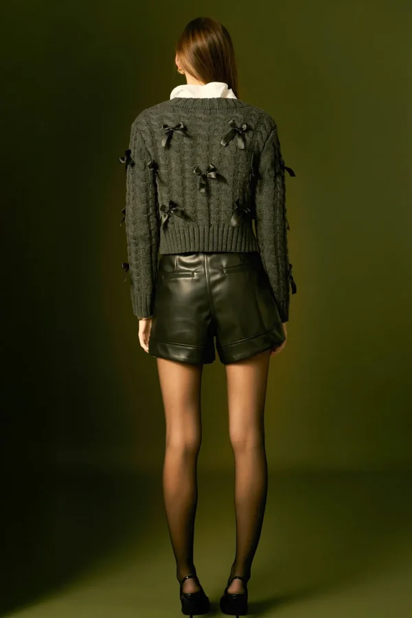 ENGLISH FACTORY Tops*- Cable Bow Knit CHARCOAL