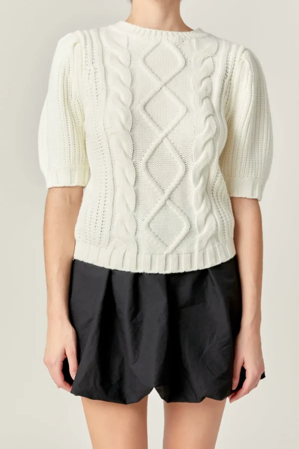 ENGLISH FACTORY Sweaters & Knits | Tops*- Cable Knit Puff Sleeve Sweater CREAM