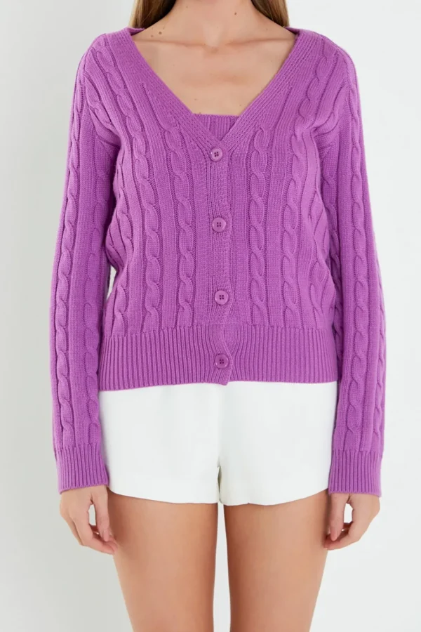ENGLISH FACTORY Sweaters & Knits | Tops*- Cable Knit Cardigan GRAPE