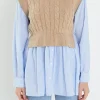 ENGLISH FACTORY Sweaters & Knits | Tops*- Cable Knit Long Striped Shirt BEIGE