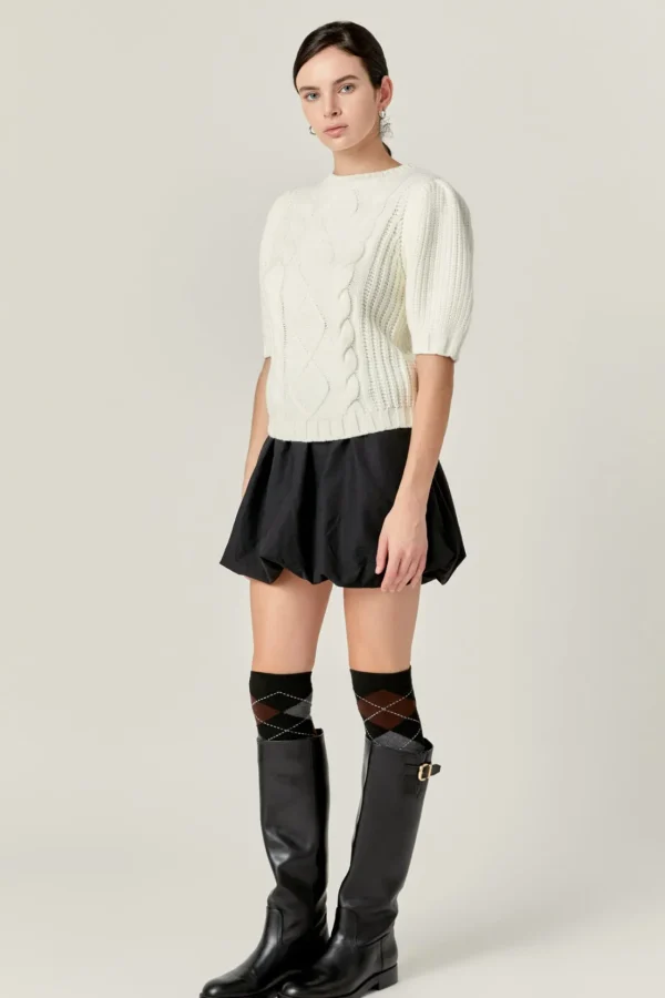 ENGLISH FACTORY Sweaters & Knits | Tops*- Cable Knit Puff Sleeve Sweater CREAM