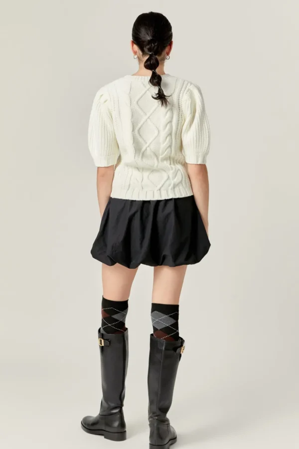 ENGLISH FACTORY Sweaters & Knits | Tops*- Cable Knit Puff Sleeve Sweater CREAM