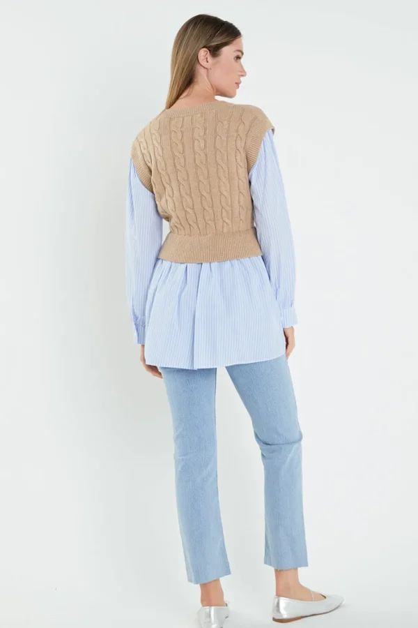 ENGLISH FACTORY Sweaters & Knits | Tops*- Cable Knit Long Striped Shirt BEIGE