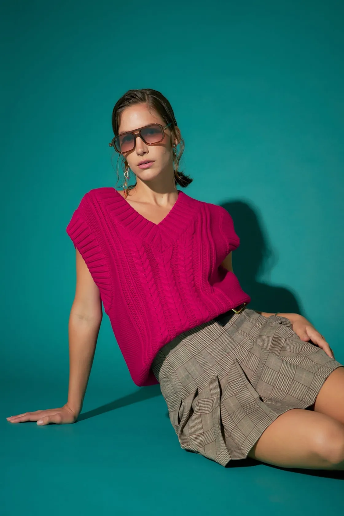 english_factory__cable_kn_3-1.webp ENGLISH FACTORY Sweaters & Knits | Tops*- Cable Knit Vest MAGENTA