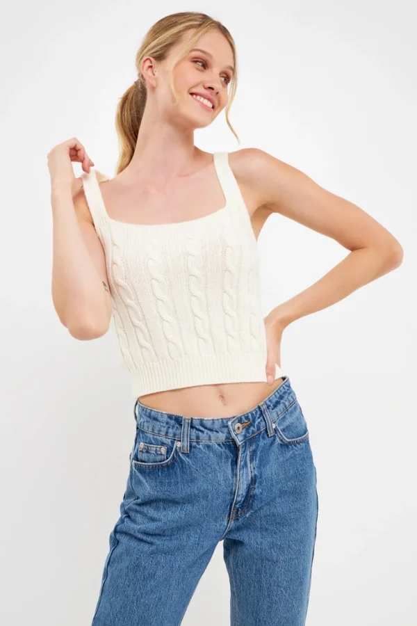 ENGLISH FACTORY Sweaters & Knits*- Cable Knit Tank Top