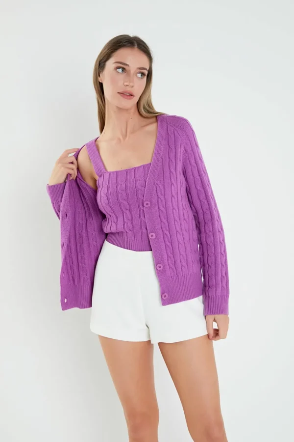 ENGLISH FACTORY Sweaters & Knits | Tops*- Cable Knit Cardigan GRAPE