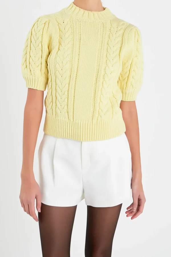 ENGLISH FACTORY Sweaters & Knits | Tops*- Cable Mock Neck Sweater LEMON
