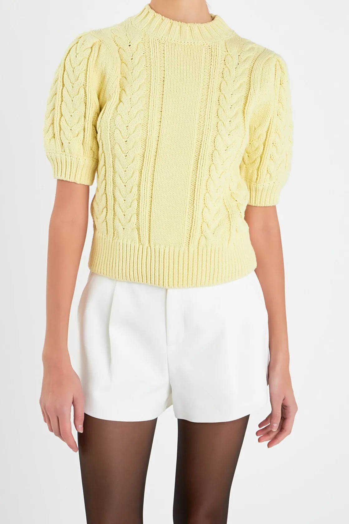 english_factory__cable_mo_0-1.webp ENGLISH FACTORY Sweaters & Knits | Tops*- Cable Mock Neck Sweater LEMON