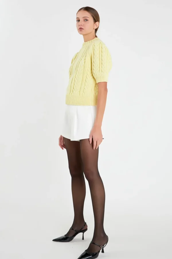 ENGLISH FACTORY Sweaters & Knits | Tops*- Cable Mock Neck Sweater LEMON
