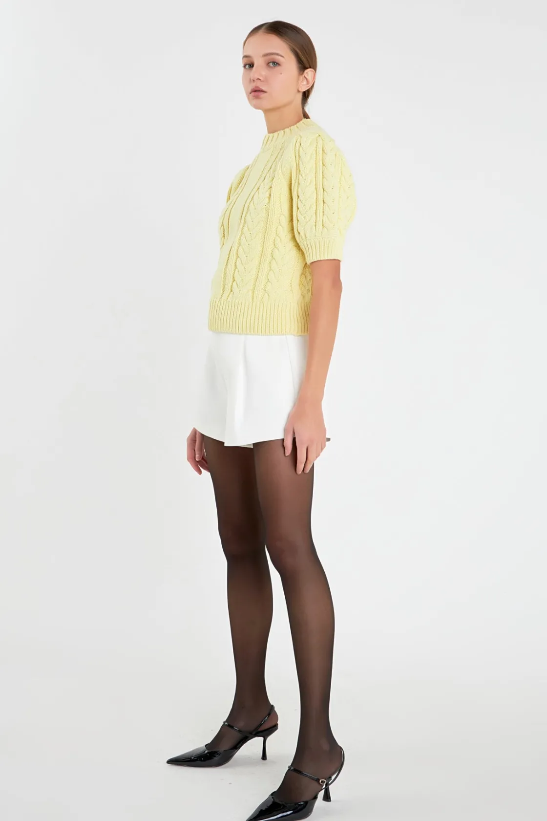 english_factory__cable_mo_1-1.webp ENGLISH FACTORY Sweaters & Knits | Tops*- Cable Mock Neck Sweater LEMON