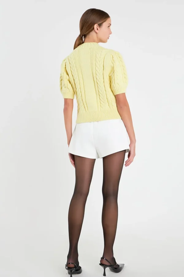 ENGLISH FACTORY Sweaters & Knits | Tops*- Cable Mock Neck Sweater LEMON