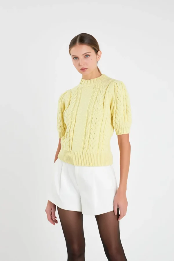ENGLISH FACTORY Sweaters & Knits | Tops*- Cable Mock Neck Sweater LEMON