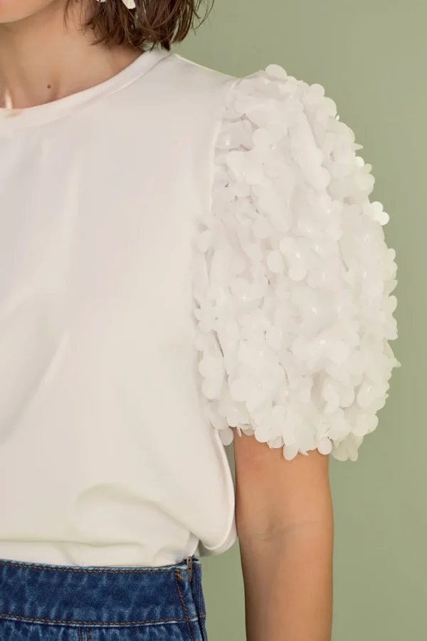 ENGLISH FACTORY Tops*- Charlotte Flower Mixed Media Top WHITE