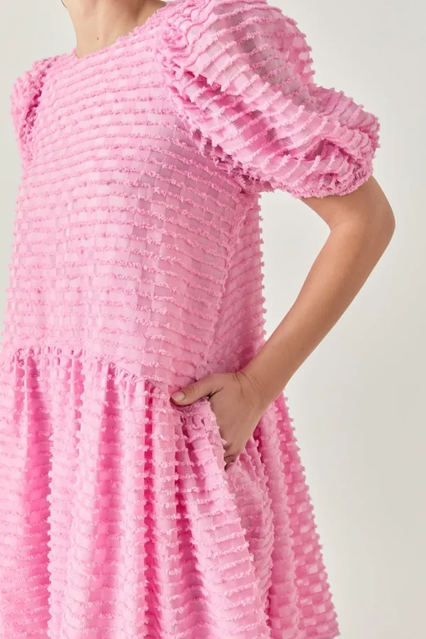 ENGLISH FACTORY Puff Sleeve | Tops*- Check Baby Doll Mini Dress PINK