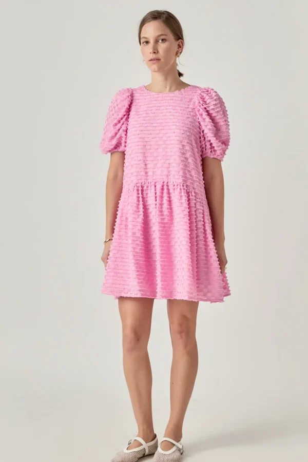 ENGLISH FACTORY Puff Sleeve | Tops*- Check Baby Doll Mini Dress PINK
