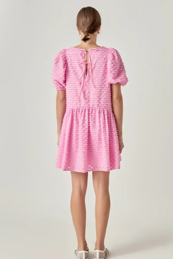 ENGLISH FACTORY Puff Sleeve | Tops*- Check Baby Doll Mini Dress PINK