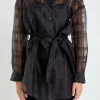 ENGLISH FACTORY Shirts & Blouses | Tops*- Check Organza Long Shirt BLACK