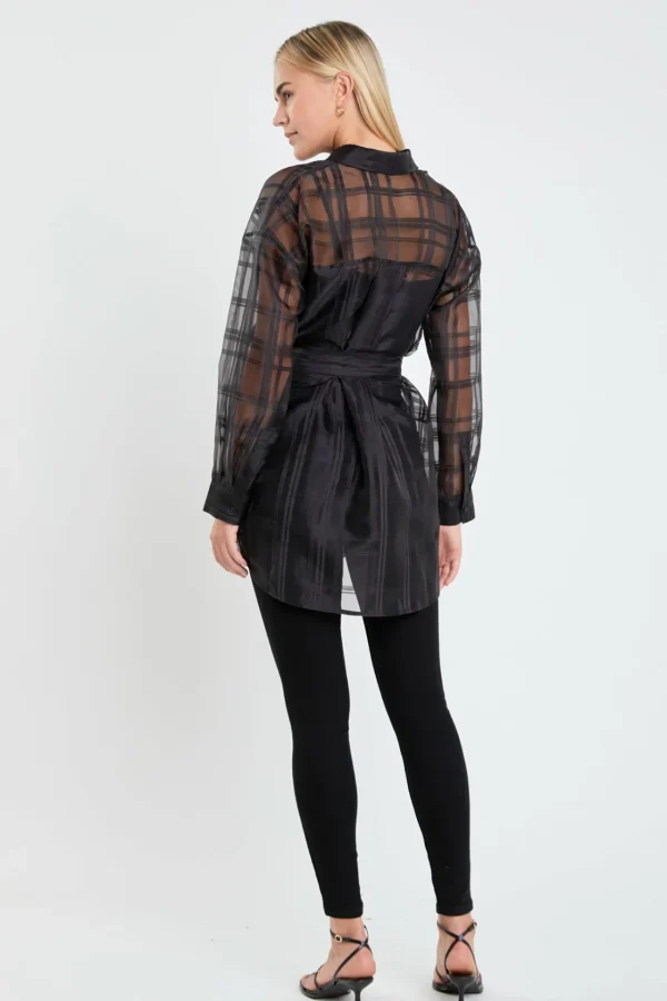 ENGLISH FACTORY Shirts & Blouses | Tops*- Check Organza Long Shirt BLACK