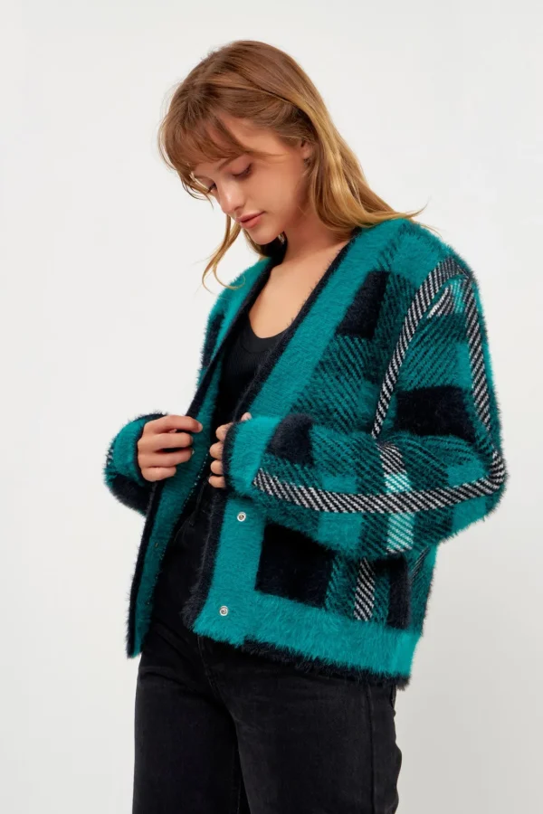 ENGLISH FACTORY Sweaters & Knits | Tops*- Check Plaid Cardigan Sweater