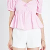 ENGLISH FACTORY Tops*- Check Print Puff Sleeve Top