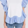 ENGLISH FACTORY Tops*- Check Print Combo Top WHITEBLUECOMBO