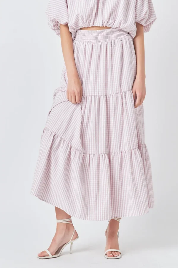 ENGLISH FACTORY Matching Sets | Skirts*- Check Print Tiered Maxi Skirt