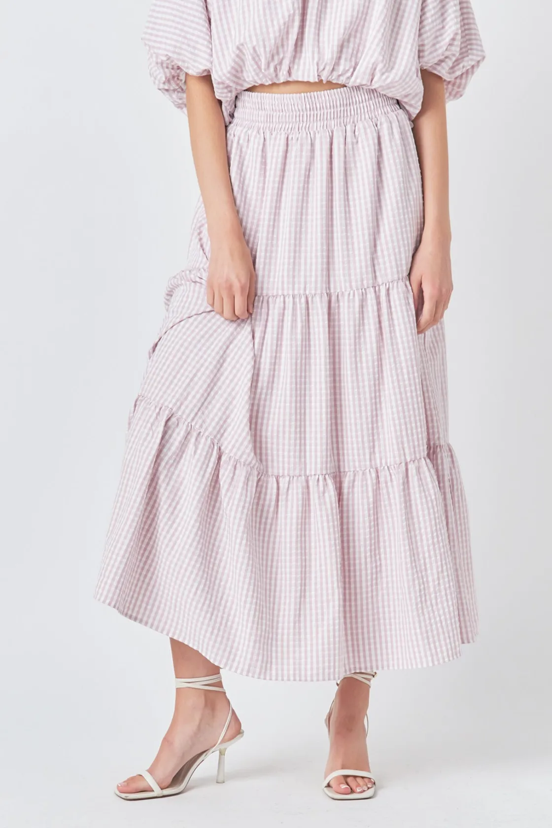 english_factory__check_pr_0-3.webp ENGLISH FACTORY Matching Sets | Skirts*- Check Print Tiered Maxi Skirt