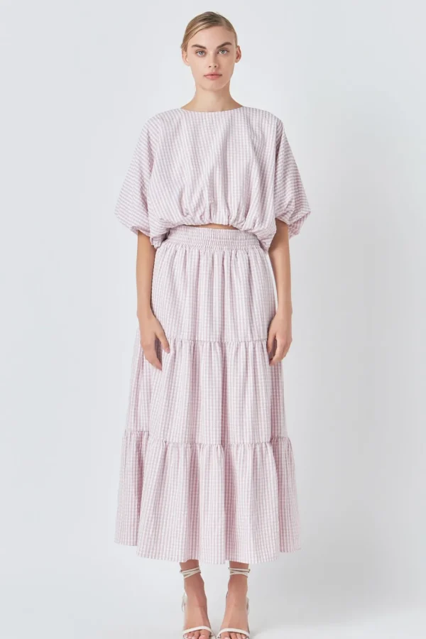 ENGLISH FACTORY Matching Sets | Skirts*- Check Print Tiered Maxi Skirt