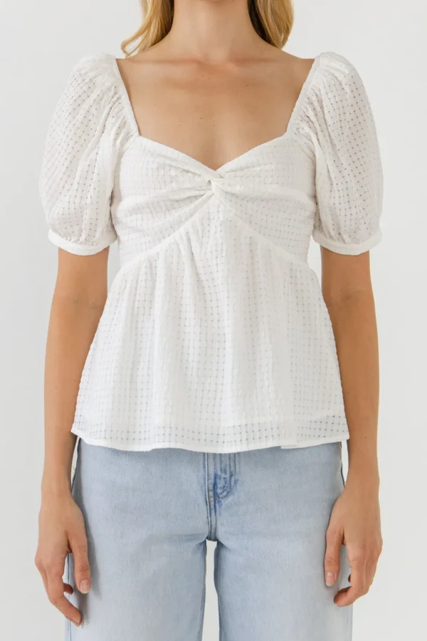 ENGLISH FACTORY Tops*- Check Print Puff Sleeve Top