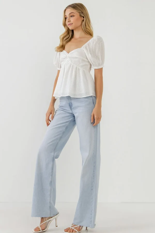 ENGLISH FACTORY Tops*- Check Print Puff Sleeve Top