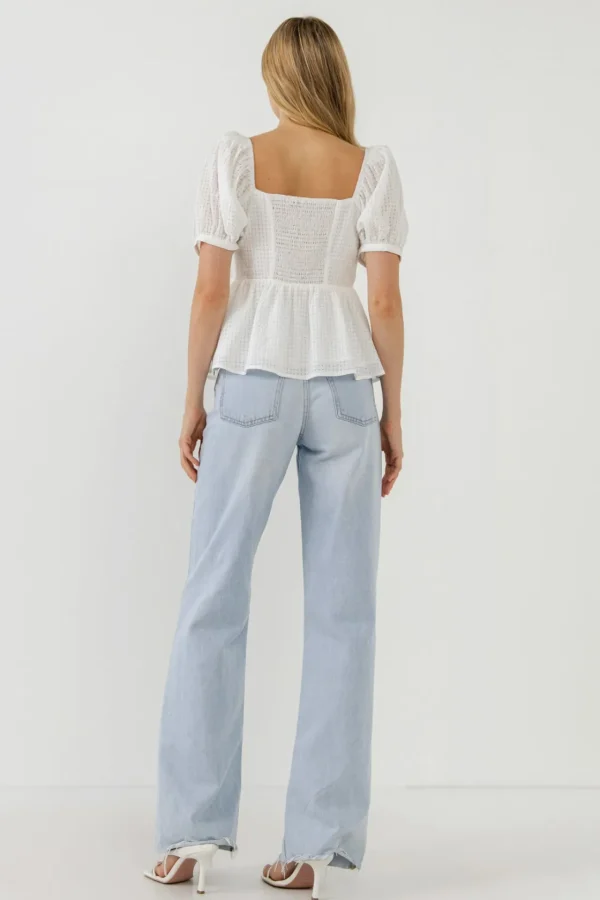 ENGLISH FACTORY Tops*- Check Print Puff Sleeve Top