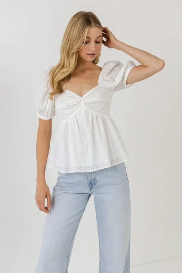 ENGLISH FACTORY Tops*- Check Print Puff Sleeve Top