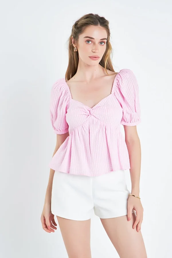 ENGLISH FACTORY Tops*- Check Print Puff Sleeve Top