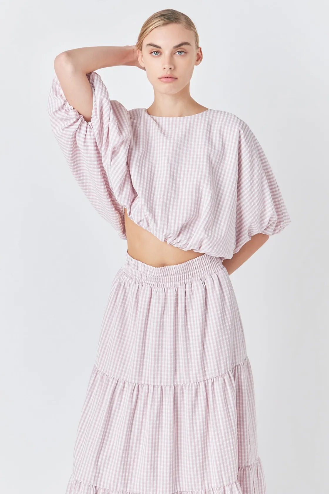 english_factory__check_pr_3-3.webp ENGLISH FACTORY Matching Sets | Skirts*- Check Print Tiered Maxi Skirt