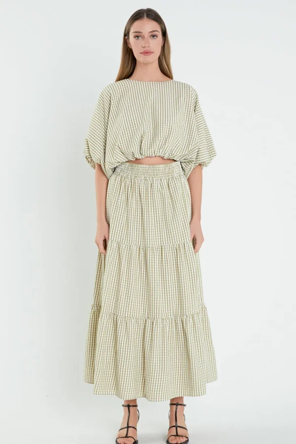 ENGLISH FACTORY Matching Sets | Skirts*- Check Print Tiered Maxi Skirt