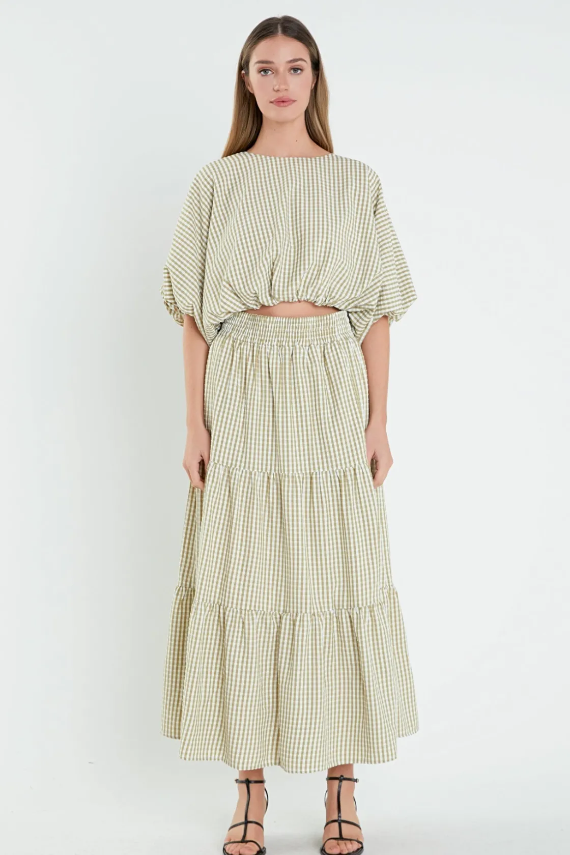 english_factory__check_pr_4-1.webp ENGLISH FACTORY Matching Sets | Skirts*- Check Print Tiered Maxi Skirt