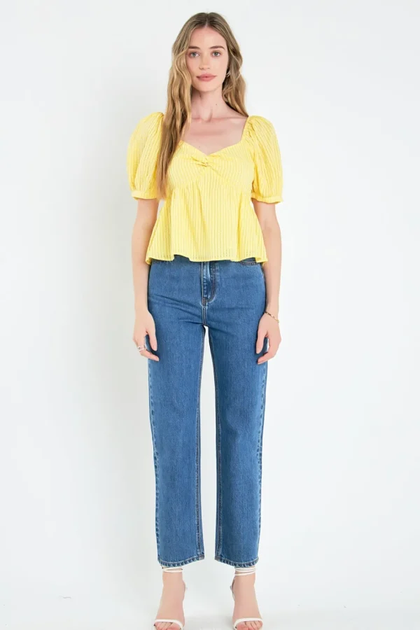 ENGLISH FACTORY Tops*- Check Print Puff Sleeve Top