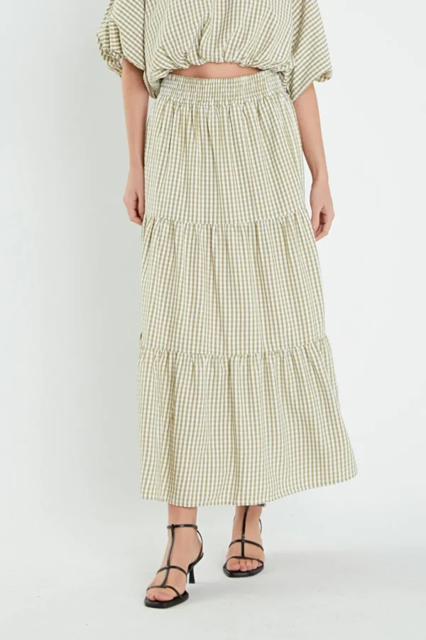 ENGLISH FACTORY Matching Sets | Skirts*- Check Print Tiered Maxi Skirt