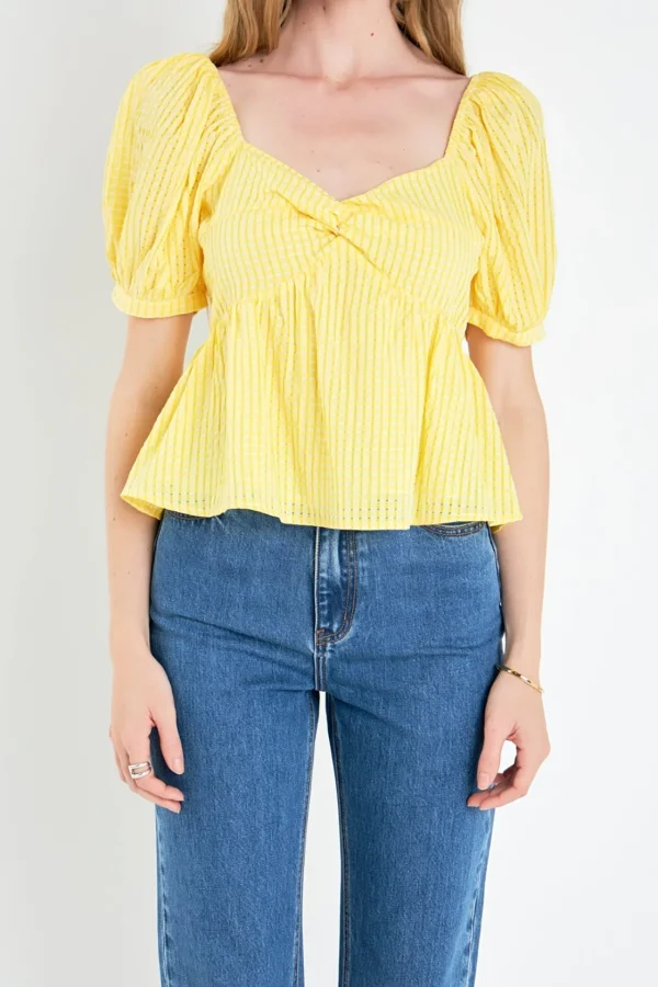 ENGLISH FACTORY Tops*- Check Print Puff Sleeve Top