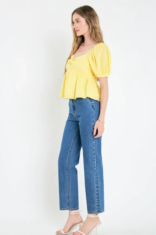 ENGLISH FACTORY Tops*- Check Print Puff Sleeve Top