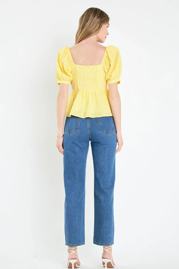 ENGLISH FACTORY Tops*- Check Print Puff Sleeve Top