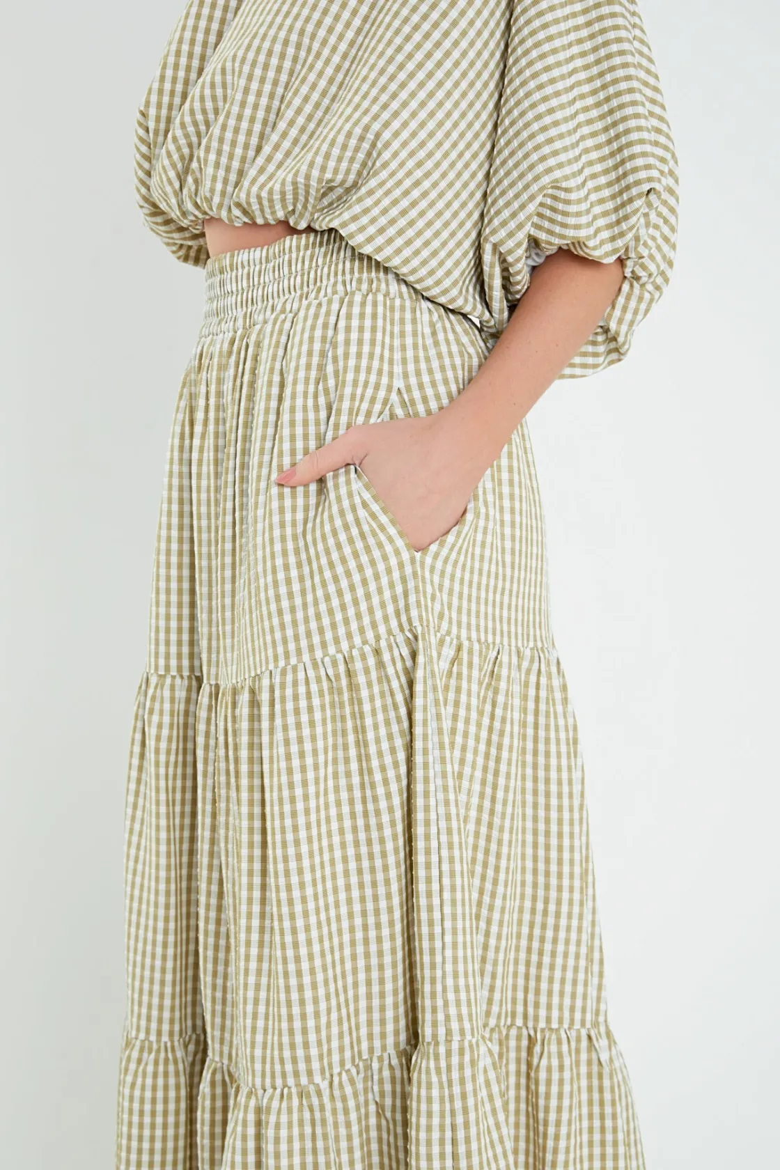 english_factory__check_pr_8-1.webp ENGLISH FACTORY Matching Sets | Skirts*- Check Print Tiered Maxi Skirt