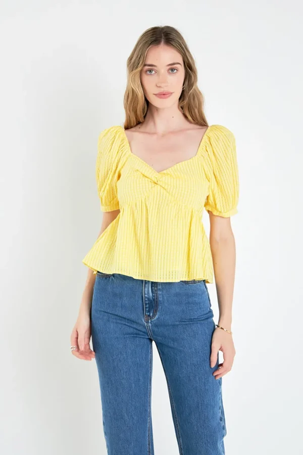 ENGLISH FACTORY Tops*- Check Print Puff Sleeve Top
