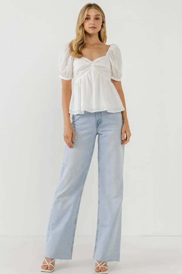 ENGLISH FACTORY Tops*- Check Print Puff Sleeve Top
