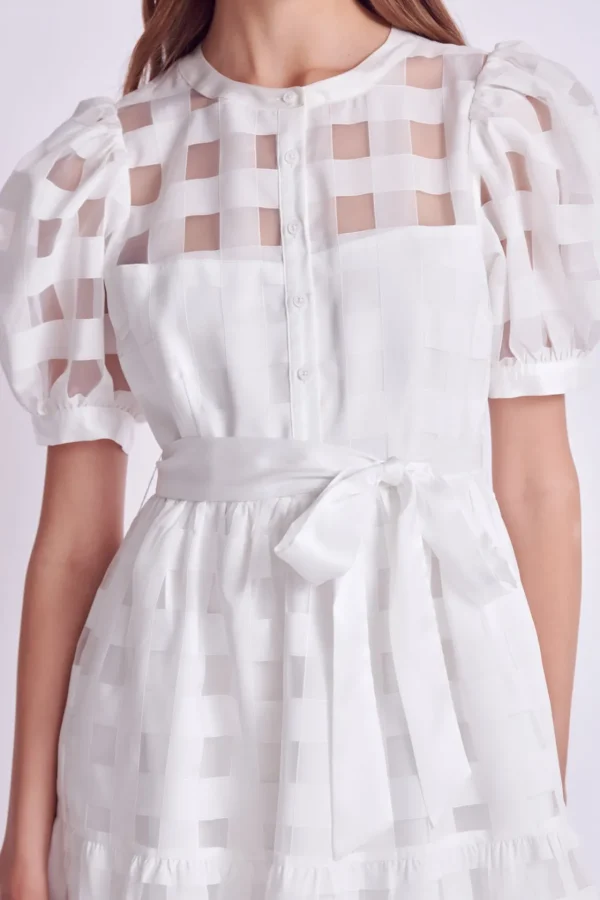 ENGLISH FACTORY White Dresses | Tops*- Check Puff Sleeve Midi Dress WHITE